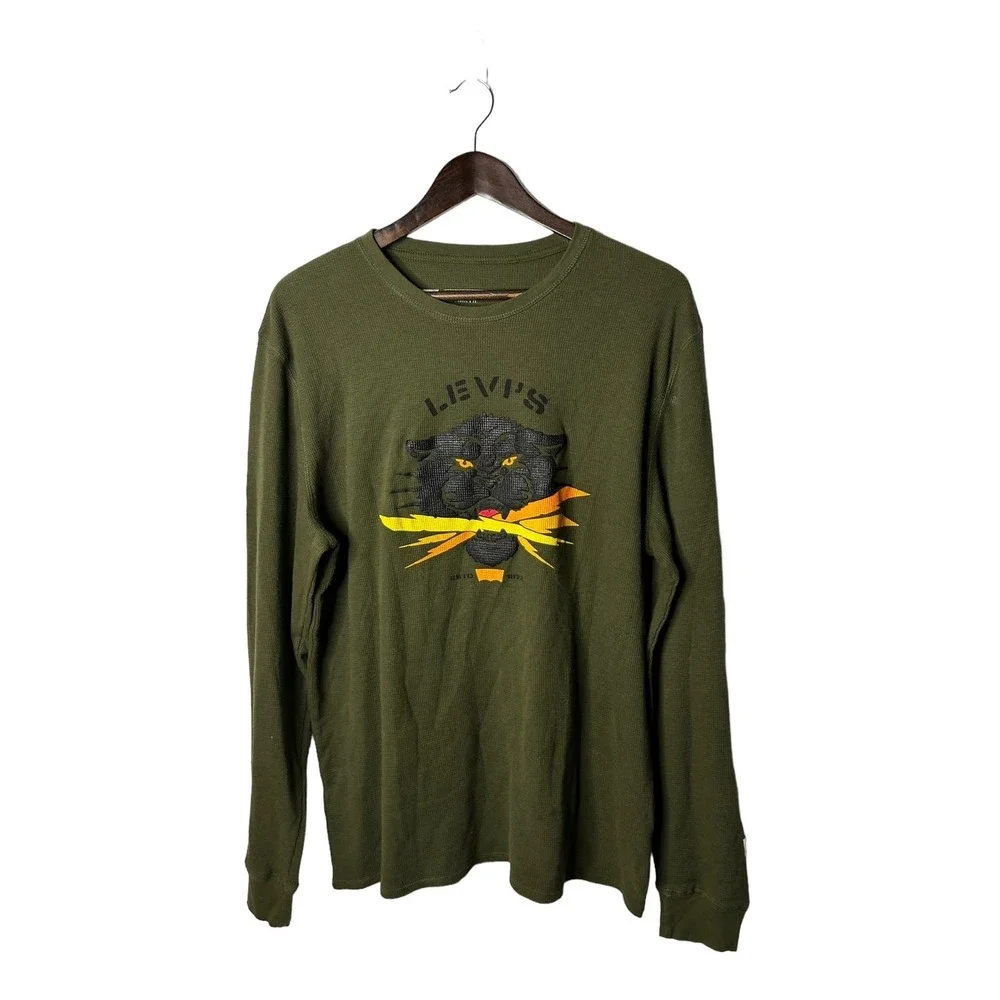 Levi's sz XL‎ waffle thermal crewneck long sleeve shirt panther mens